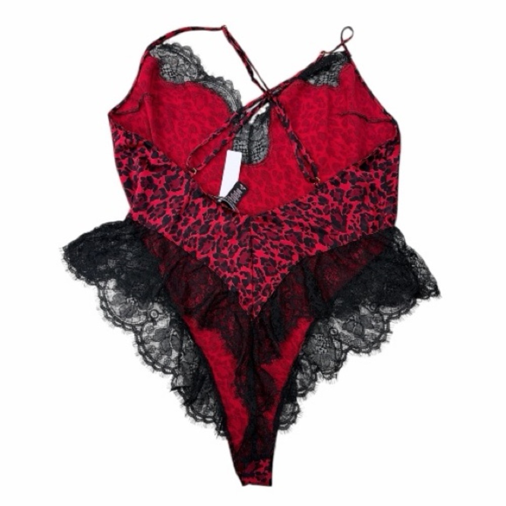 NWT Victoria's Secret Red and Black Leopard Lace Chemise Romper Teddy Size L - Picture 4 of 5